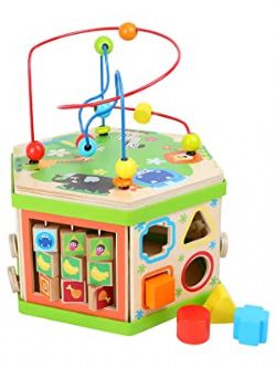 CUBE D'ACTIVITÉ EN BOIS AVEC LE THÈME SAFARI